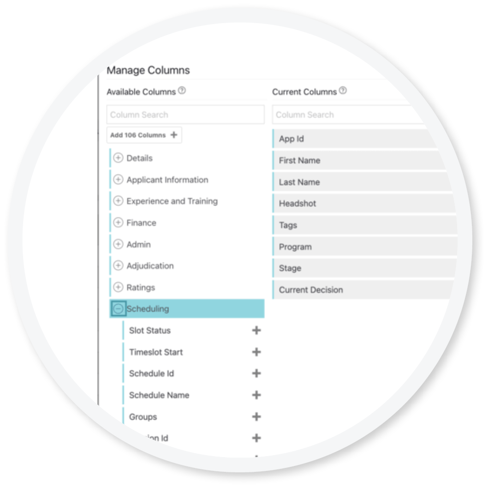 This screenshot of Acceptd’s audition scheduling software shows how users can seamlessly move applicant information to the schedule.